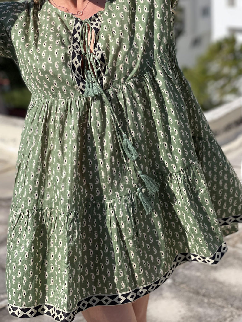 Φόρεμα Mini- Καφτάνι Εμπριμέ Πράσινο