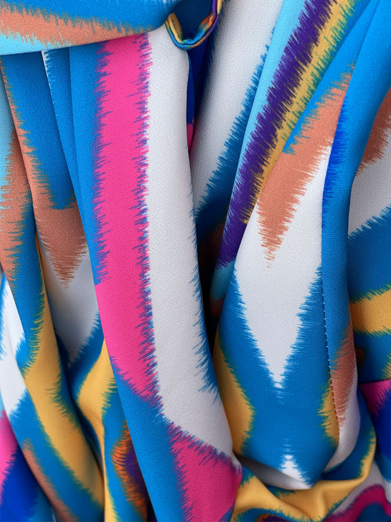 Maxi Φόρεμα Σεμιζιέ με Γεωμετρικό Multicolor Print Γαλάζιο