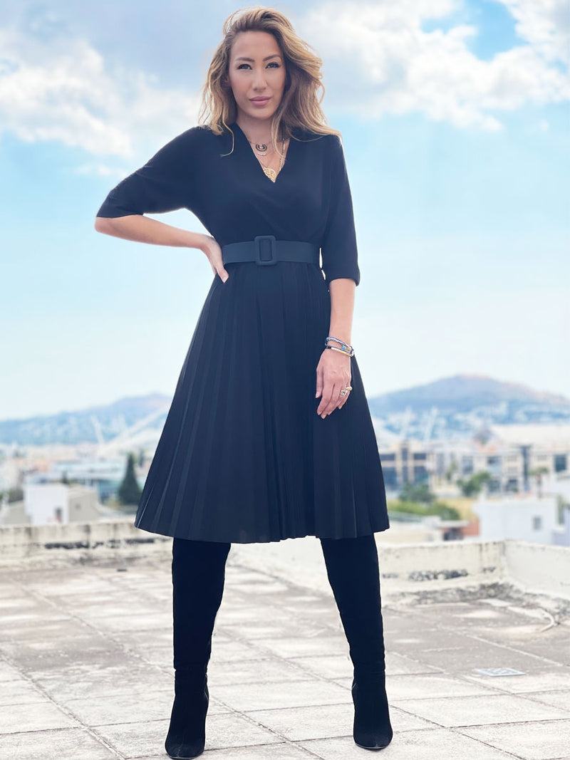 Φόρεμα Midi Πλισέ Μαύρο