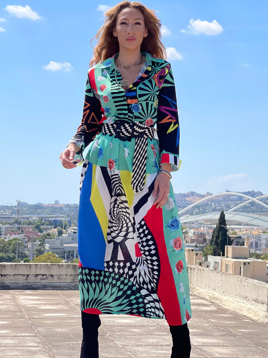 ΜΑκρυμάνικο Maxi Φόρεμα Art Deco Multicolor