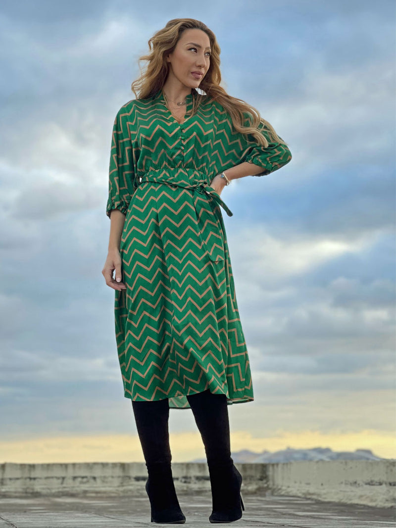 Maxi Φόρεμα Γεωμετρικό Πράσινο-Χρυσό