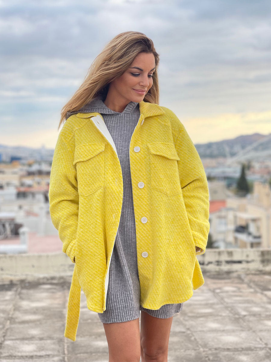 Overcoat Ημίπαλτο με Ρίγα Oversized Κίτρινο