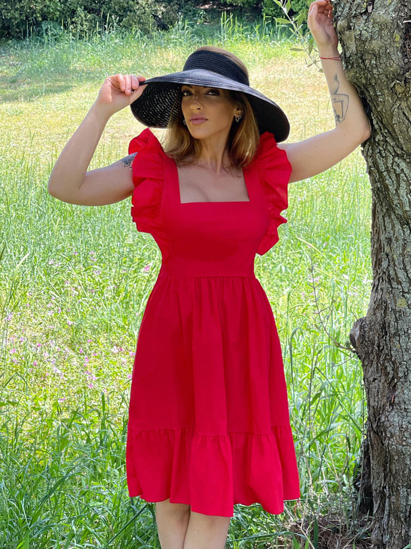 Φόρεμα Midi Αμάνικο με Ανοιχτη Πλάτη Κόκκινο