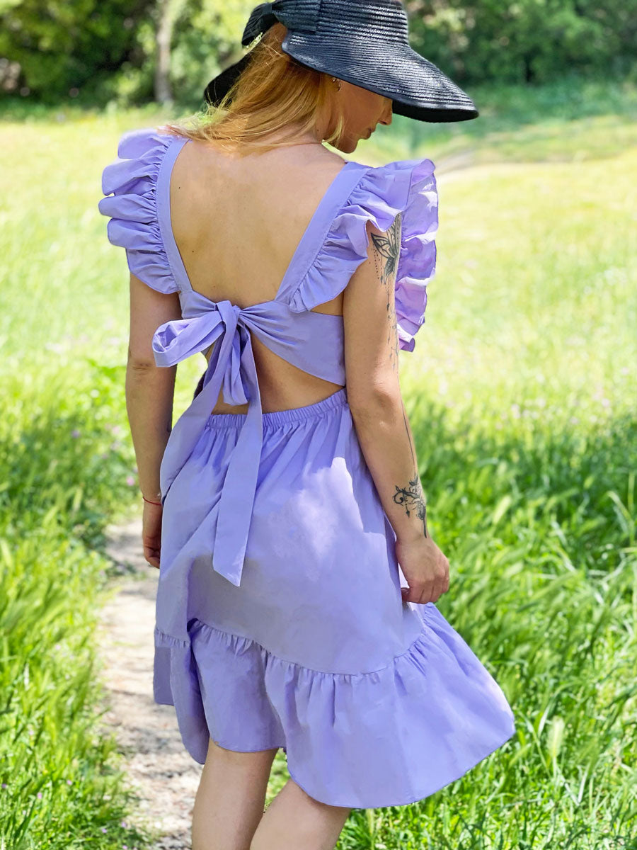 Φόρεμα Midi Αμάνικο με Ανοιχτη Πλάτη Μωβ Λιλα