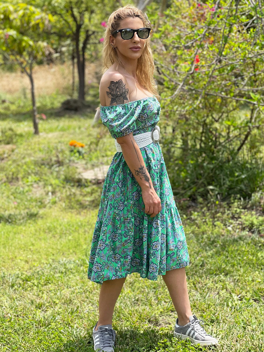 Φόρεμα Midi Floral Πράσινο