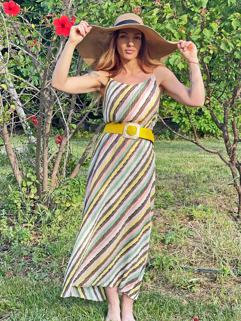 Φόρεμα Αμάνικο Maxi με Γεωμετρικό Multicolor print