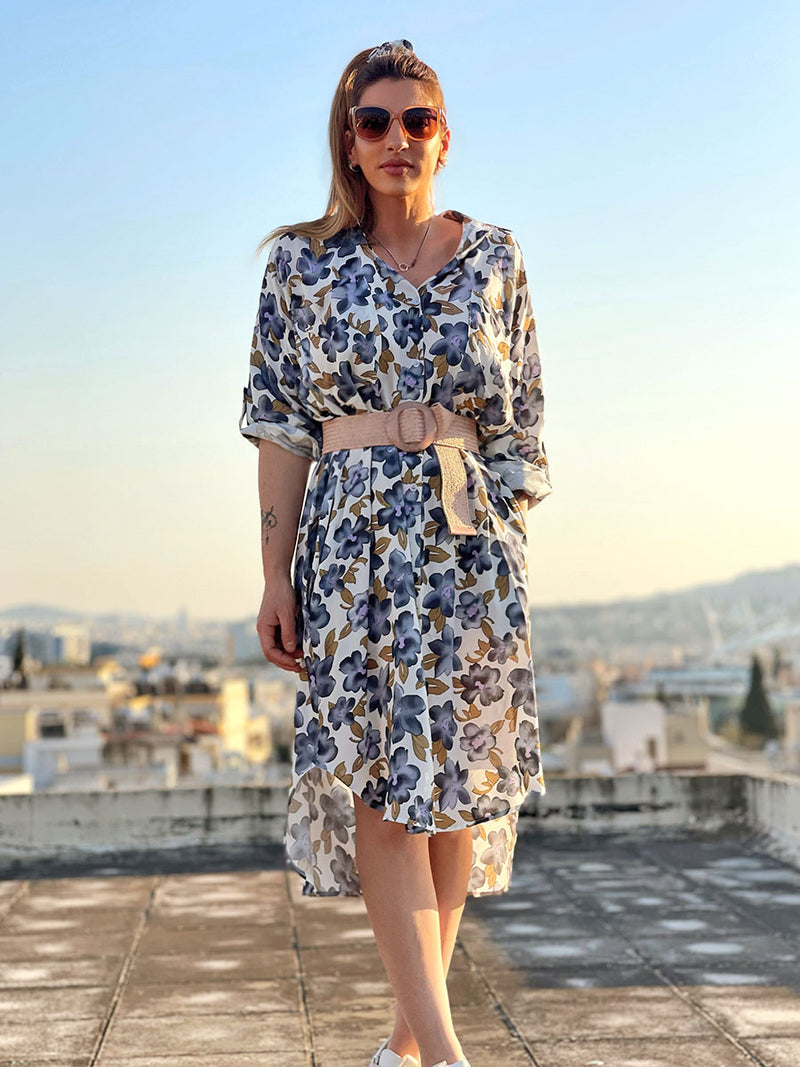 Maxi Φόρεμα Σεμιζιέ με Floral Print Λευκό