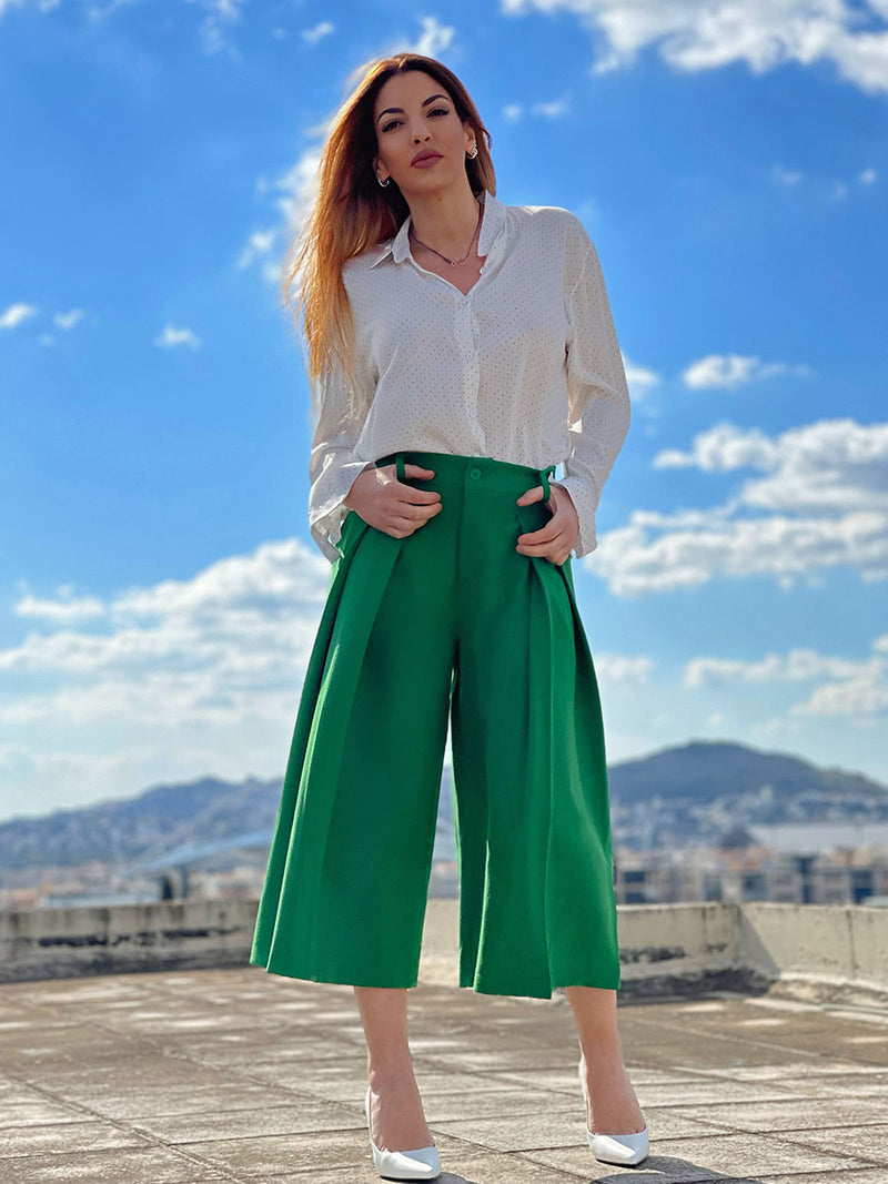 Zip-Culotte Παντελόνα Ψηλόμεση Πράσινη