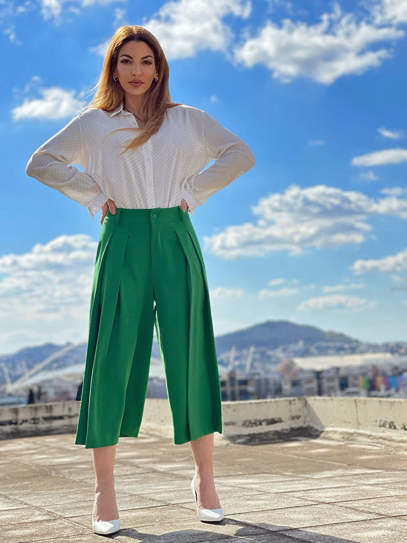 Zip-Culotte Παντελόνα Ψηλόμεση Πράσινη